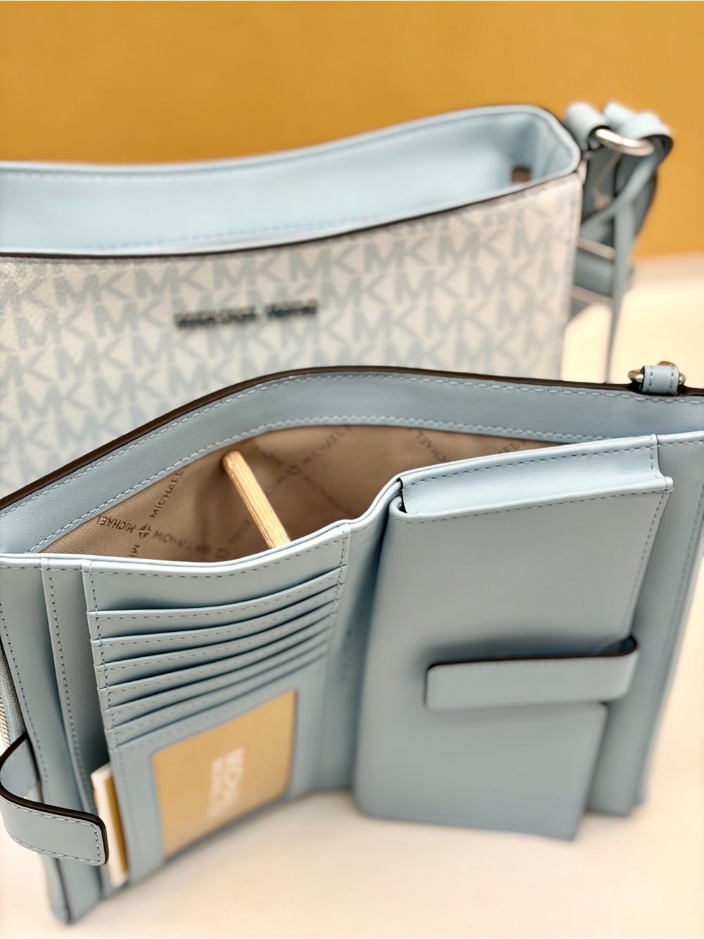 Michael Kors Ombre Blue MK Signature Crossbody with Wristlet Wallet Set - Picture 9 of 11